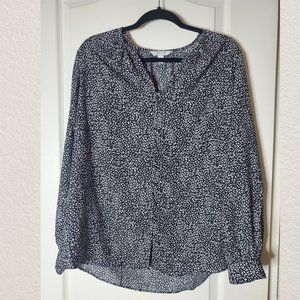 Nine West Black with White Print Long Sleeve Blouse